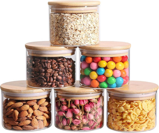 ComSaf Glass Storage Containers with Lids 0.5 Qt, 6 Pack Small Glass Jars
