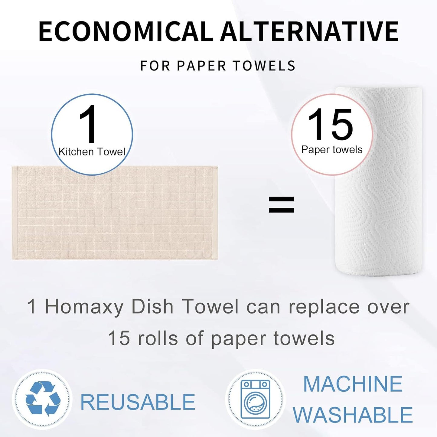 Homaxy 100% Cotton Terry Kitchen Towels, 6 Pack, Beige | Ultra Soft and Absorbent Dish Towels for Kitchen, Suitable for Drying and Washing Dishes