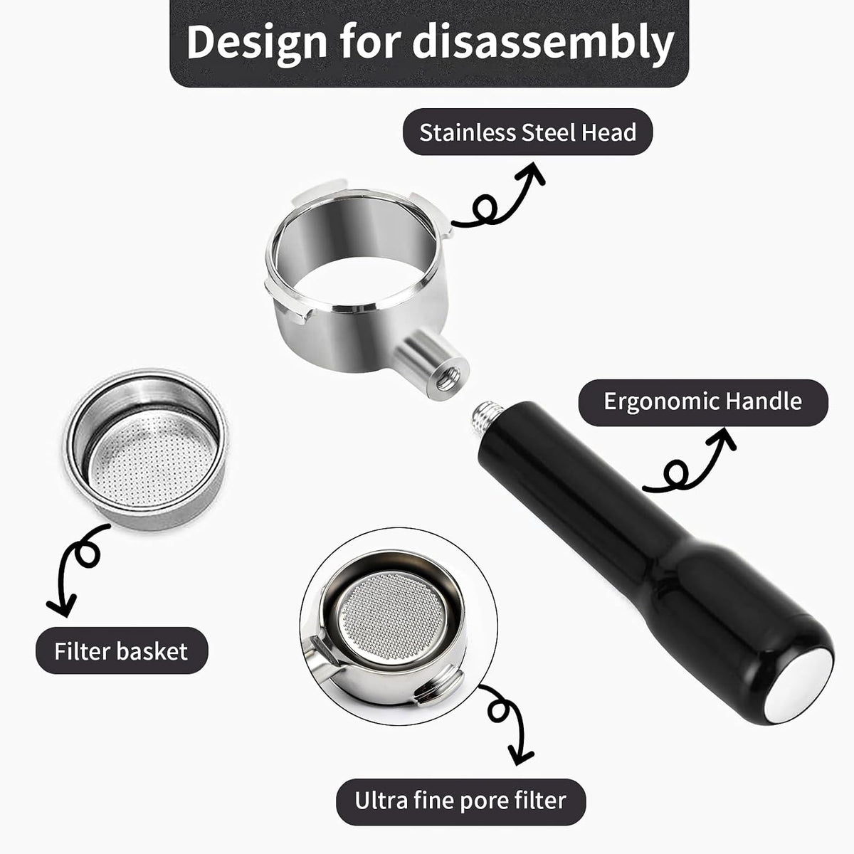 51mm Bottomless Portafilter Compatible for CASABREWS Espresso Machine CM5418, 3700 Series, Mr. Coffee Espresso and Cappuccino Machine, with Stainless Steel Double Shot Capacity Cup Filter Basket