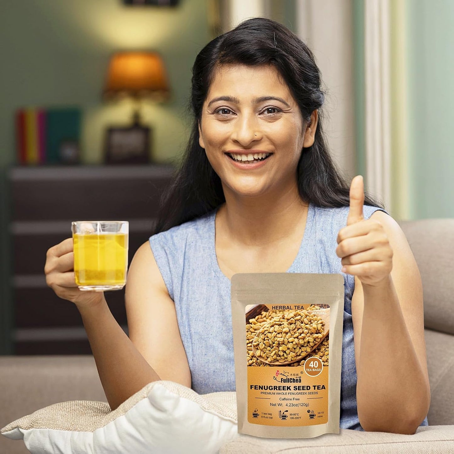 FullChea Fenugreek Seed Tea Bags, 40 Counts, Fenogreco en Semillas | Non-GMO, Caffeine-Free, Methi Seeds, Supports Digestion, No Additives, Resealable Pouch