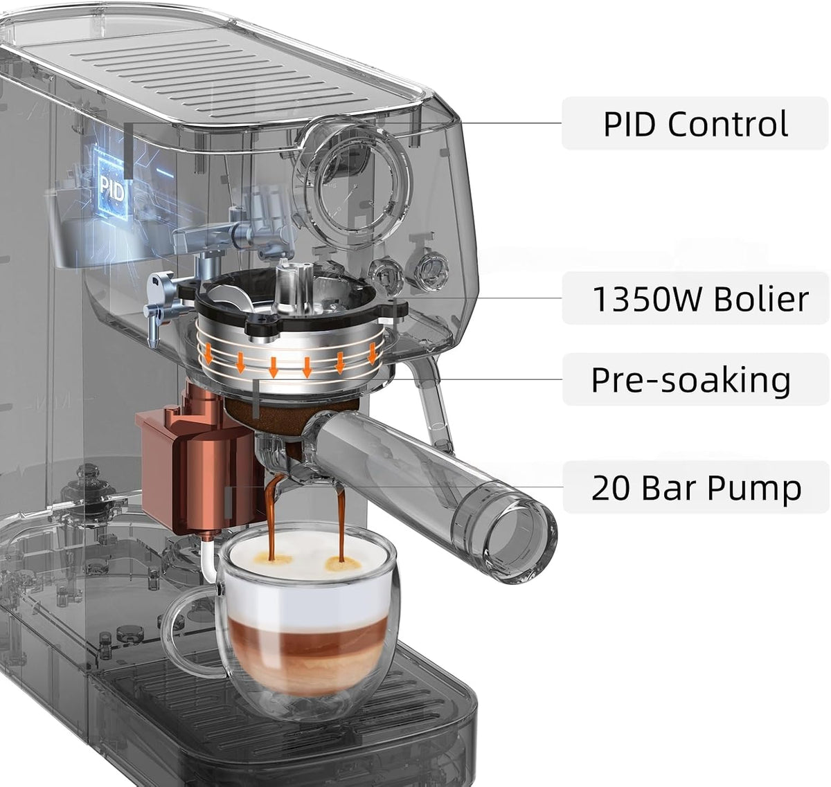 MAttinata 1663L Espresso Machine 20 Bar, 10mm Steam Wand for Milk Frother | Pressure Gauge, Italian Pump Coffee Maker, PID Smart Control, Compact Cappuccino Machine, Latte Art, Stainless Steel, Black