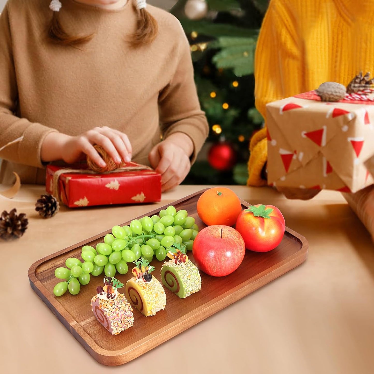16" x 10" Rectangle Serving Trays Wooden Charcuterie Boards Rectangular Large Serving Platters for Cookie, Snack, Appetizer, Dessert, Party Food Dish Acacia Wood Kitchen Platter Tray Cheese Board