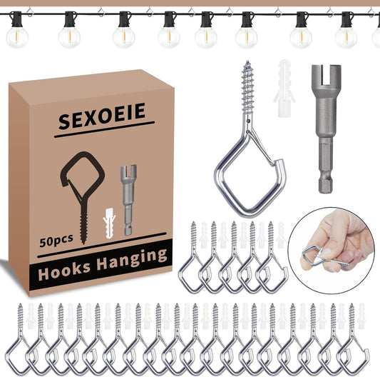 50 PCS Sliver Eye Screw Hooks for Hanging Heavy Duty with Safety Buckle.Metal Ceiling Hooks for Hanging Plants Cup Wind