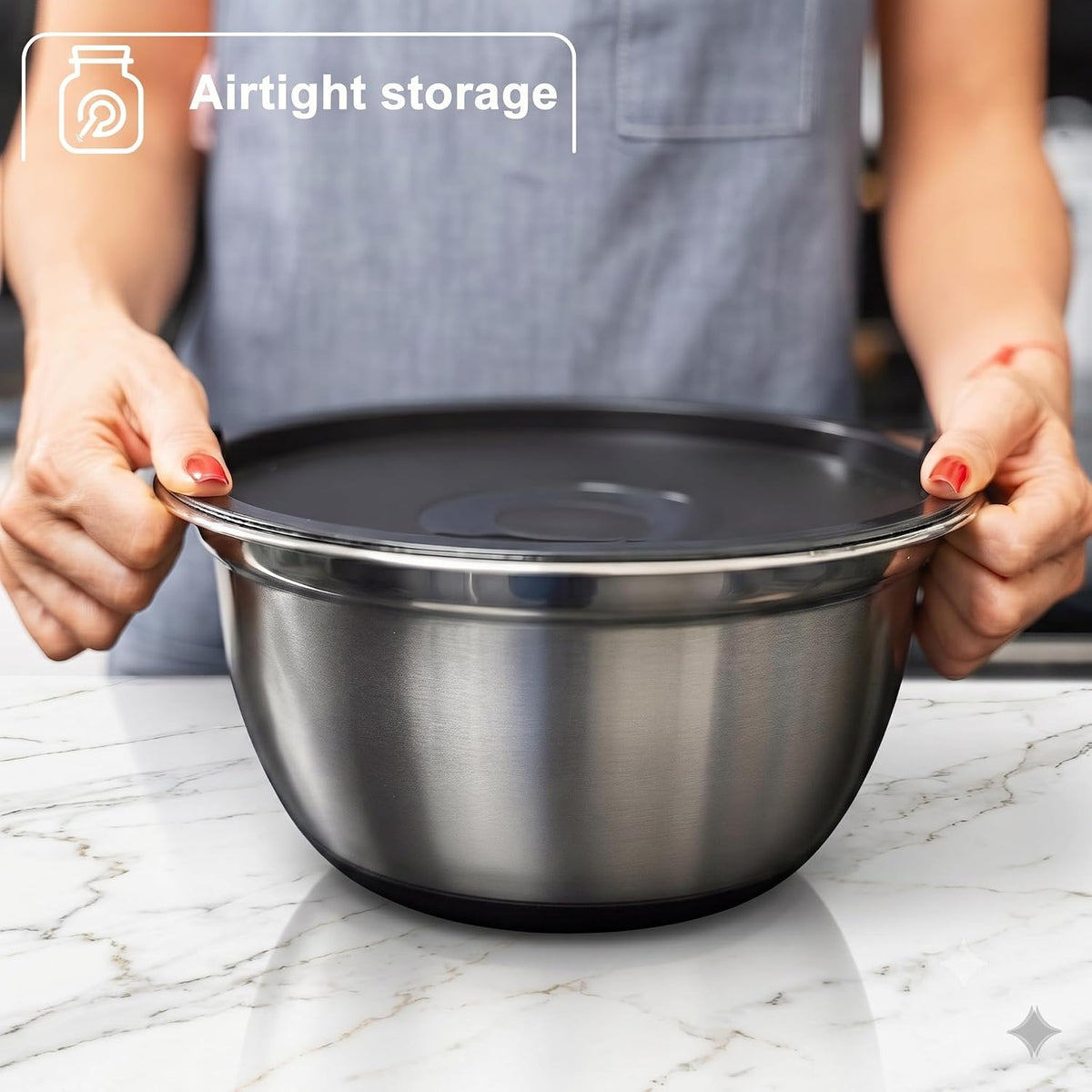 Stainless Steel Mixing Bowls with Lids, 5-Piece Nesting Set | Set includes 5, 3, 1.5, 1 &amp; .75 Quart Dishwasher Safe Metal Bowls for Kitchen, Meal Prep, Baking, Cooking, Storage