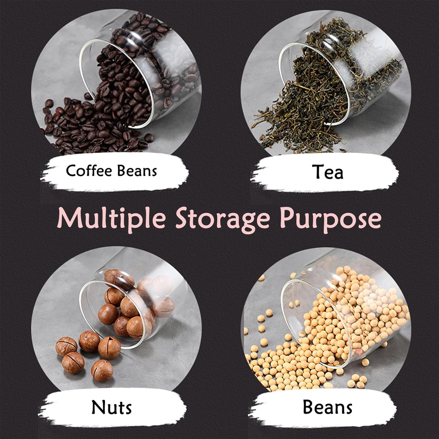 Loez Coffee Bean Storage Container Airtight, Lid Sealed with Press-Down Vacuum, Borosilicate Glass Coffee Canister, Food Storage