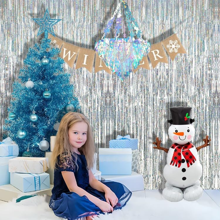 BRAVESHINE Silver Streamers Party Fringe Backdrop Christmas Decorations | 3.2x8.2ft Tinsel Foil Curtain for Birthday/Disco/Bachelorette/Anniversary/Engagement/Bridal Shower/Dance Ball/Snowflake Decor