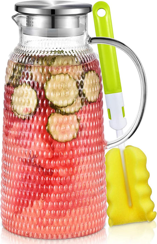 Aofmee 80oz Glass Pitcher with Lid, 2.4 Liter Water Pitcher, Glass Carafe for Cold or Hot Beverages, Sun Tea Jar, Easy Clean