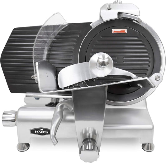 KWS MS-12ET Metal Collection Commercial 420W Electric Meat Slicer 12-Inch with Non-sticky Teflon Blade & Extended Back