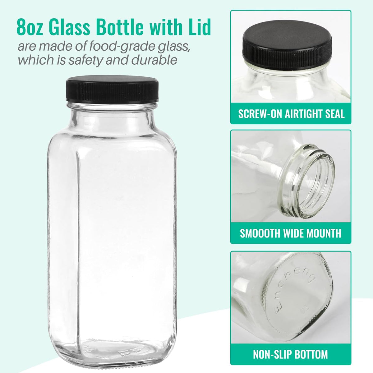 8 oz Glass Juice Bottles with Lids 6 Pack,Reusable Glass Drink Bottles