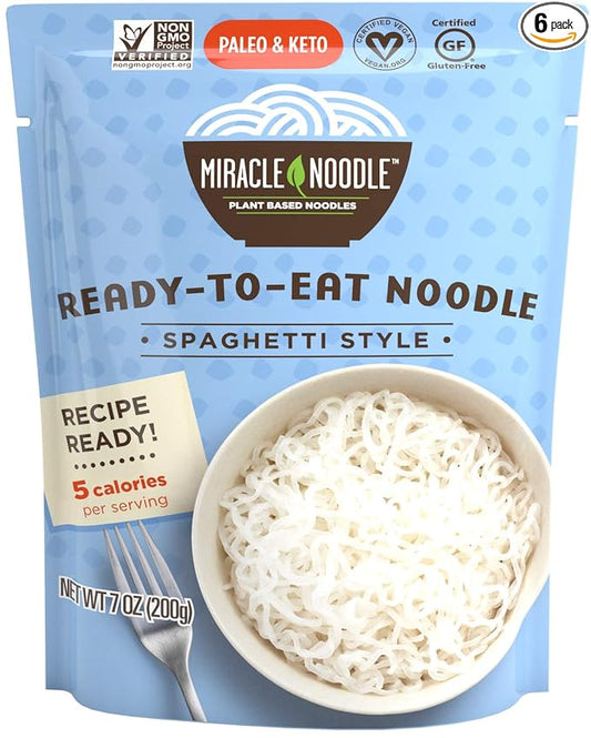 Miracle Noodle Ready to Eat Spaghetti Pasta, 7 Oz (Pack of 6), Plant Based Shirataki Konjac Noodles, 5 Calories, 1g Net
