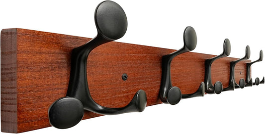SKOLOO 24-Inch Cherry Wood Coat Rack Wall Mount with 5 Triple Hooks - Ideal for Family Entrances, Classrooms, and Pet