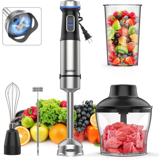 Ganiza Immersion Blender 5 in 1 Hand Blender Max 1000W Heavy Duty Motor, 16 Speed Mode Handheld Blender Stainless Steel