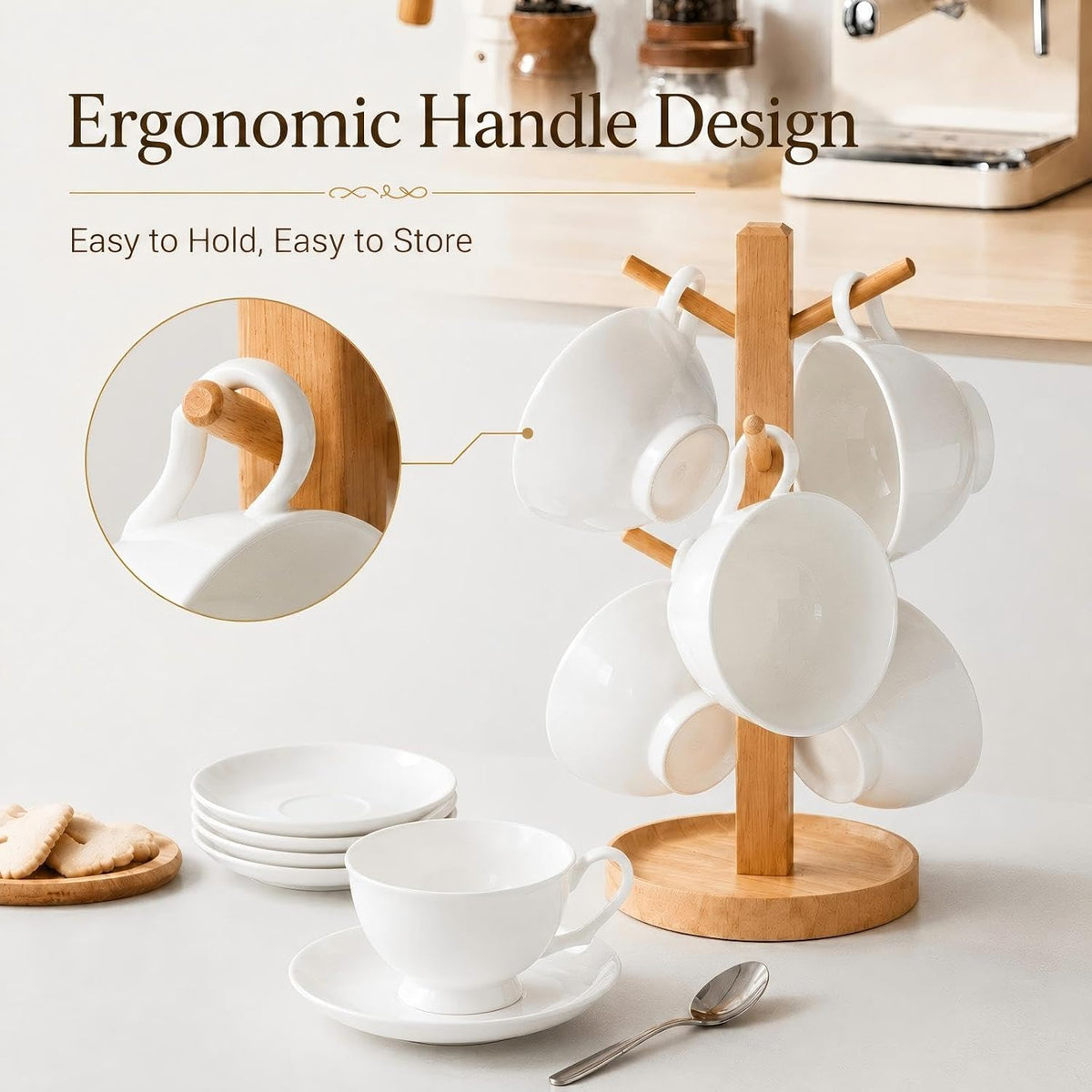 Fine Bone China Espresso Cups and Saucers Set of 4, 5 oz