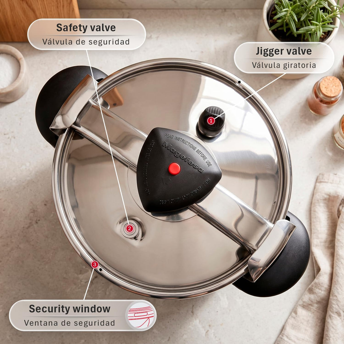 MAGEFESA Star Pressure Cooker, 4.2-Quart, 18/10 Stainless Steel, Works on All Stovetops (Induction Compatible), Safety Lock & 8 PSI Cooking