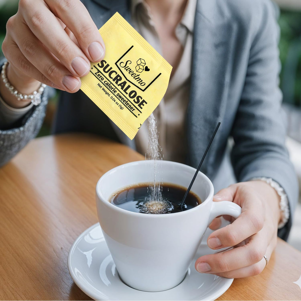 Sweetmo Sugar Packets Variety Pack - Sucralose, Raw Sugar, Saccharin, Cane Sugar with Wooden Stirrers - 400 Count for Coffee, Tea, Office Breakrooms, Home &amp; Airbnb