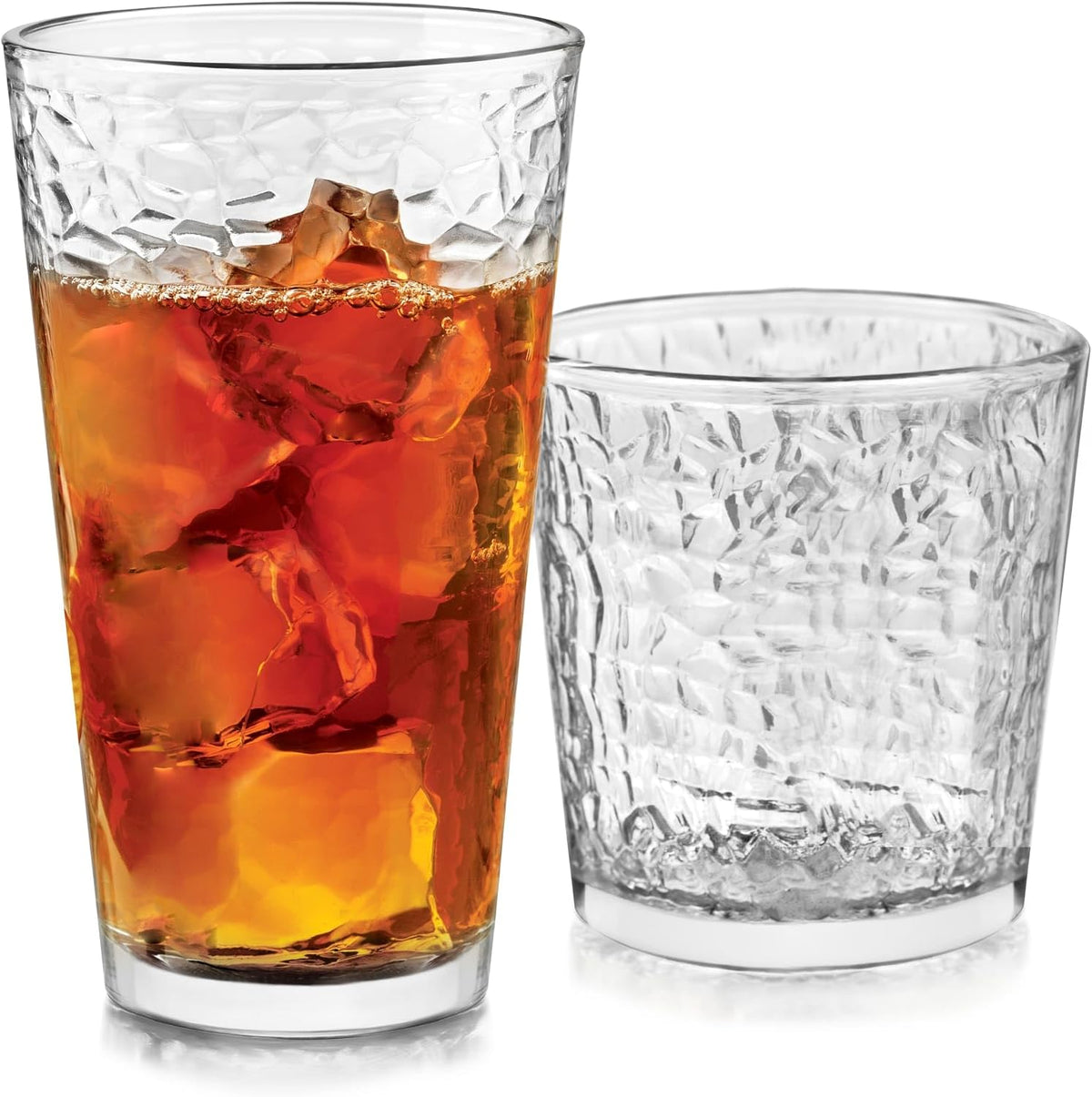 Libbey Yucatan Textured Tumbler &amp; Rocks Drinking Glasses Set of 16 | Jumbo Margarita Glass Cups with 16.2 oz and 13 oz Capacities for Frozen Cocktails, Mocktails &amp; Entertaining