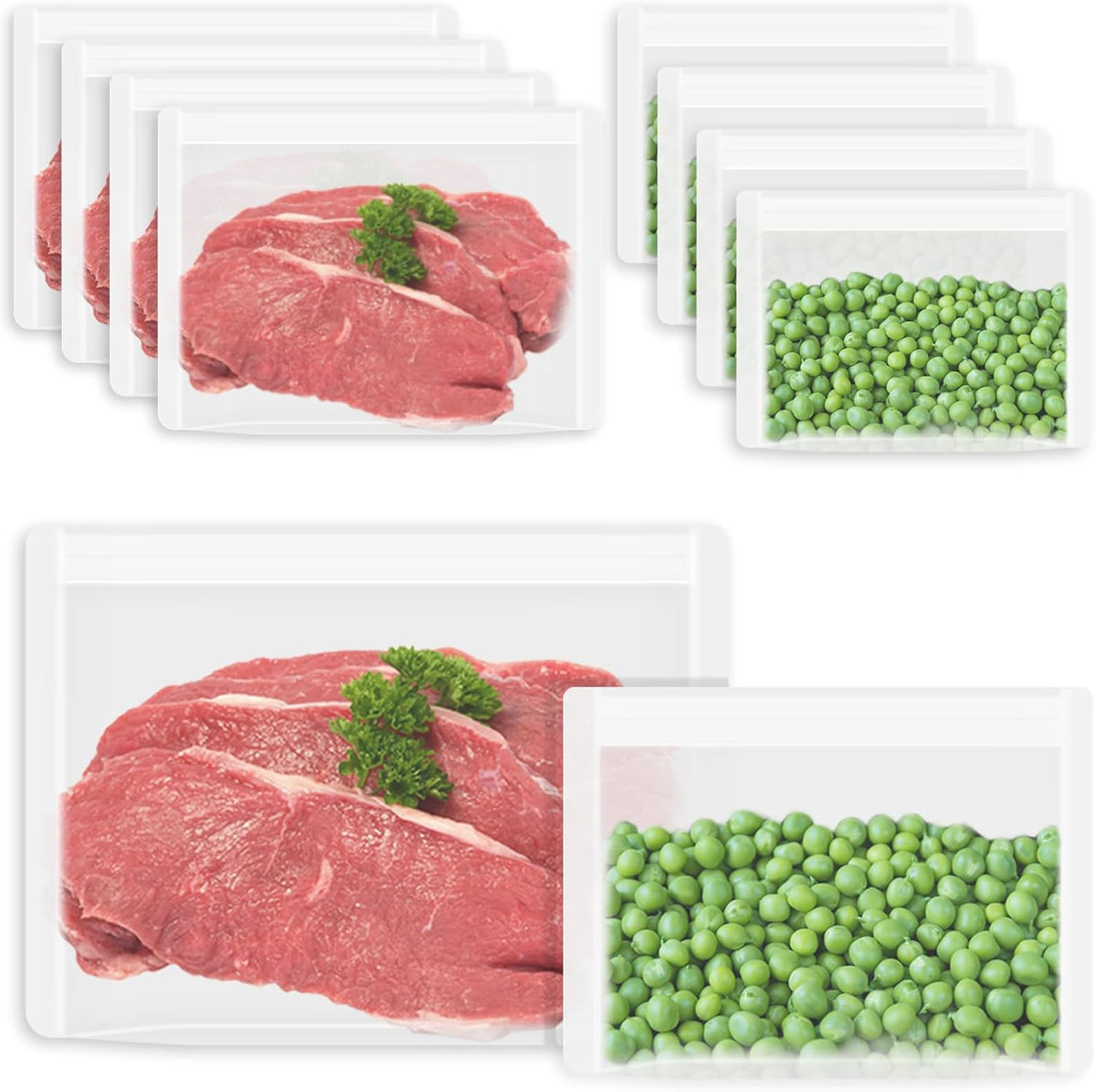 Reusable Sandwich Bags & Snack Bags Set, 8 Pack, 100% Silicone Reusable Storage Bag, Soft Shell Ziplock Silicone Food Storage Containers, Freezer Microwave Oven Dishwasher Safe, Translucent