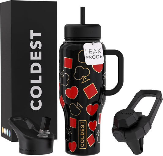 Coldest 40 oz Tumbler with Handle and Straw - 100% Leak Proof Insulated Tumbler with Lid and Straw (3 Lids) - Stainless