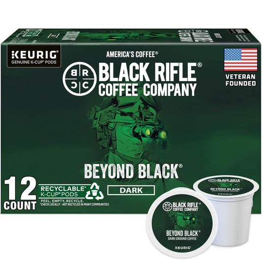 Black Rifle Coffee Dark Roast K Cup Coffee Beyond Black 12 Count | Veteran Founded, 100% Arabica, dark chocolate, caramel &amp; smoky finish, Fits All Keurig Models, coffee pods, dark roast coffee