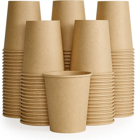 LITOPAK 100 Pack 8 oz Kraft Paper Coffee Cups for Water, Juice, and Tea, Disposable Hot Coffee Cups for Home, Restaurant,