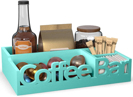 Coffee Bar Organizer for Countertop - Wood Coffee Pods Holder Storage Basket, Essential Coffee Bar Accessories for Home and