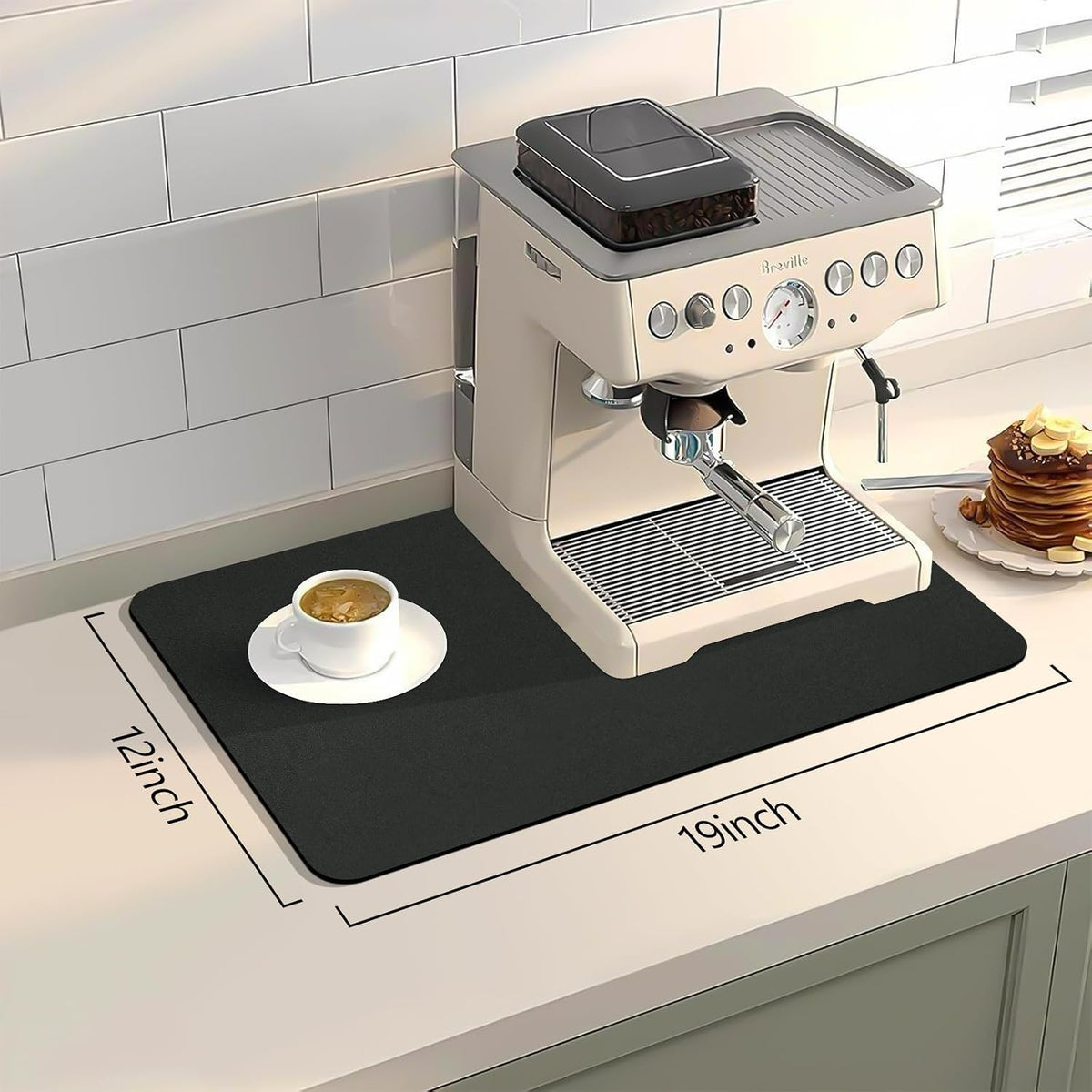 Bloss Coffee Mat, Coffee Bar Mat, Dish Drying Mat, Kitchen Counter Mat | Absorbent Hide Stain Rubber Backed Dish Drying Pad(12.2"x19.7", Black)
