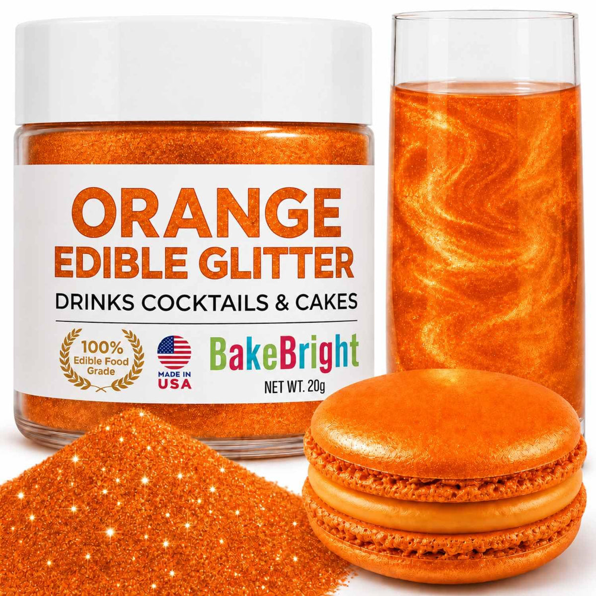 Halloween Orange Edible Glitter for Drinks | Premium Orange Tangerine Edible Glitter for Cakes Drink - Shimmer Glitters Cake Decorations for Strawberries Cocktail Shimmering