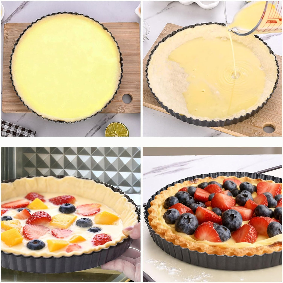 DATANYA Tart Pan 9 Inch Tart Pans Removable Bottom, Non-Stick Quiche Pan Carbon Steel Heavy Duty Pie Pan 9 Inch Tart Pan Loose Bottom, extra high of 1.2 Inches