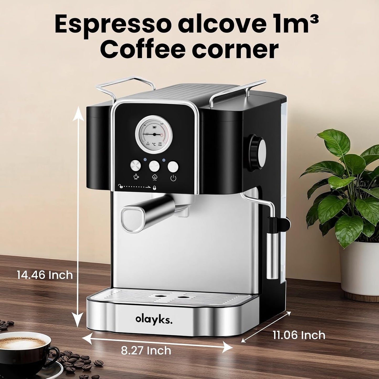 Espresso Machine 20 Bar, Professtional Espresso Coffee Maker with Milk Frother Steam Wand for Latte, Cappuccino, Espresso Maker with 1.8L Removable Water Tank, Gift for Dad or Mom