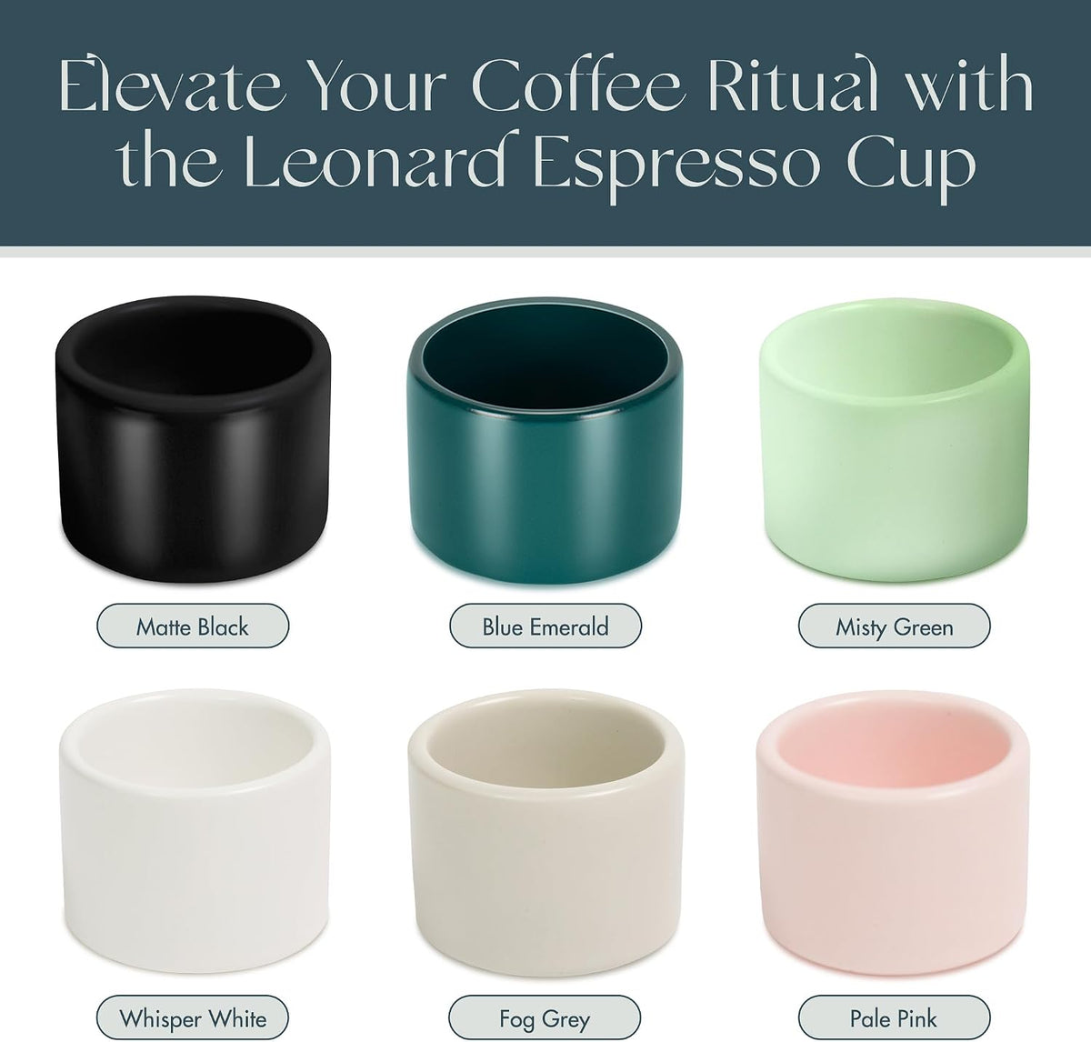 Folk Ceramics Leonard Ceramic Espresso Cups, Misty Green, 3oz, Set of 2 | Modern Stackable Demitasse Mugs, Double Walled, Handleless, Dishwasher &amp; Microwave Safe