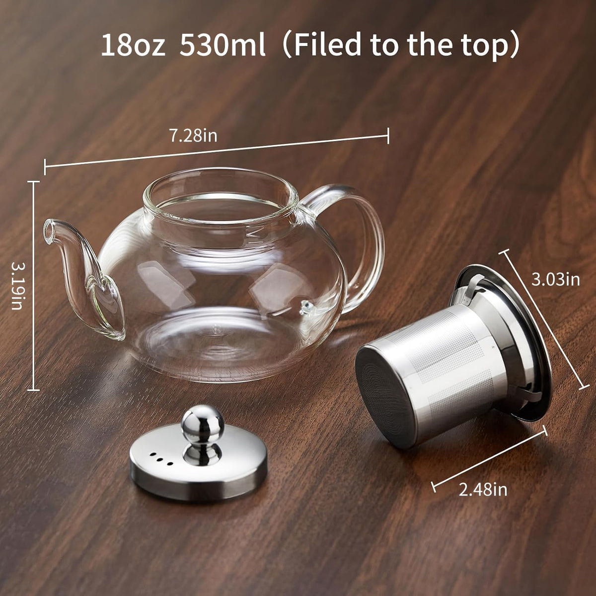 DOPUDO Small Glass Teapot with Infuser, 18 oz 530ml Borosilicate Tea Kettle