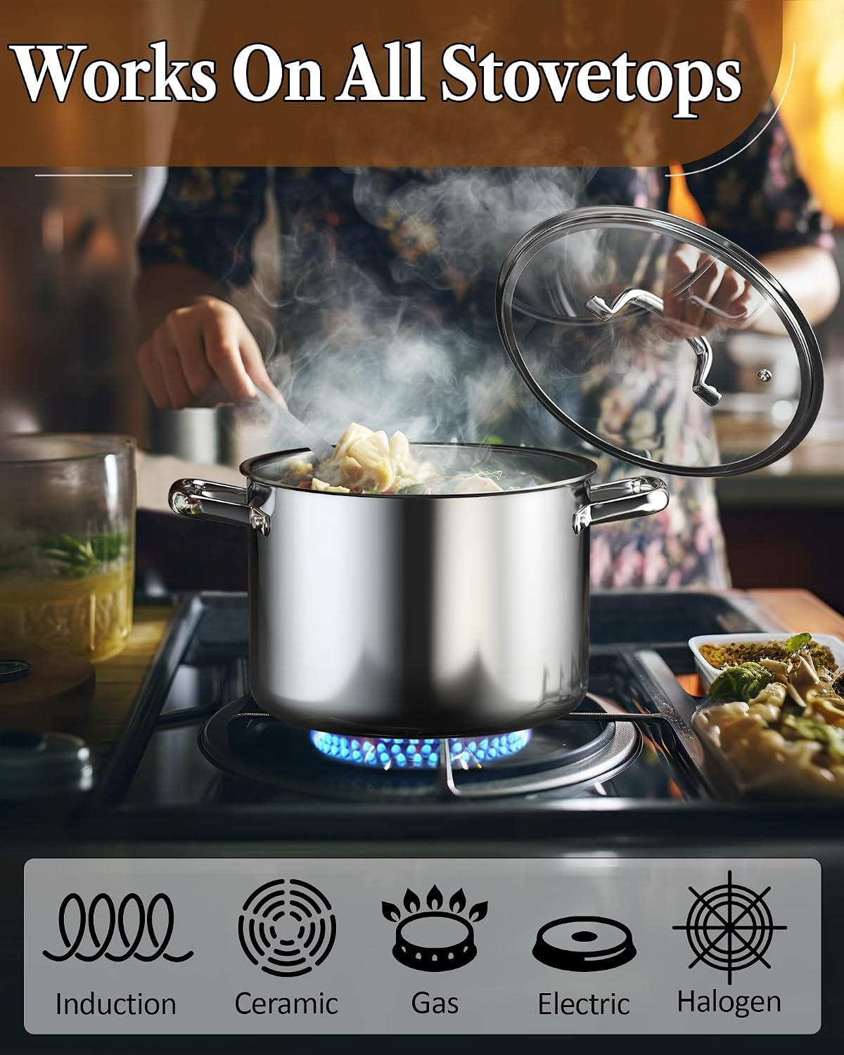 Cook N Home 7-Piece Tri-Ply Clad Stainless Steel Cookware Pots & Pans Set | Fully Clad Stockpot & Saucepan with Lids, Fr