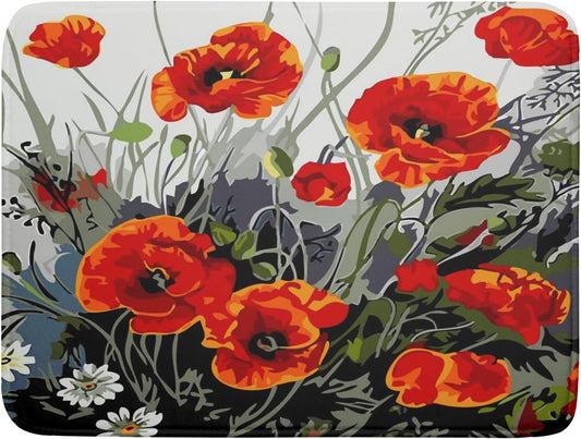 Poppy Dish Drying Mat 18x24 inch for Kitchen Vintage Red Orange Floral Dish Drying Pad Oil Painting Flower Dish Drainer Mats