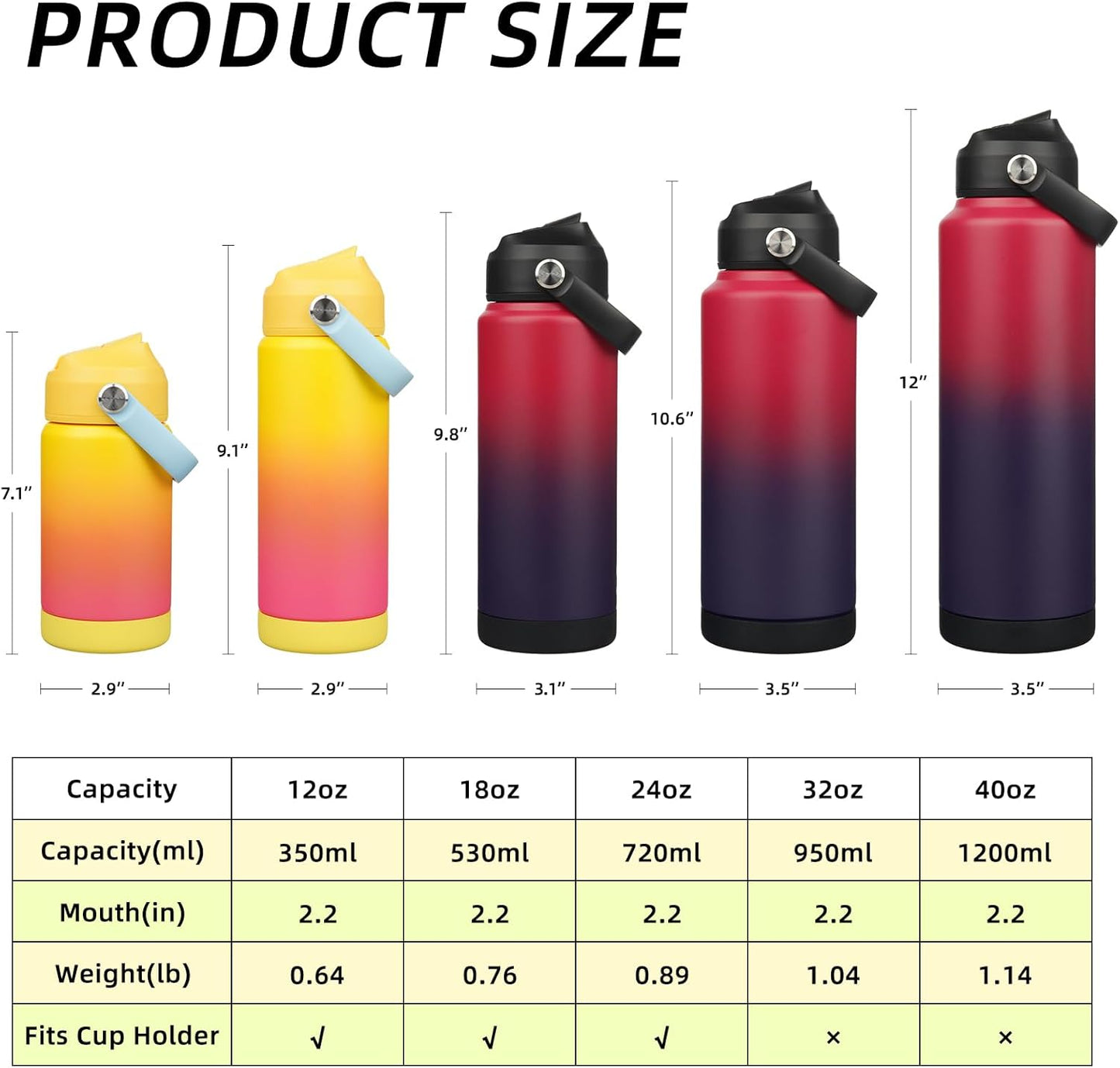 BJPKPK Insulated Water Bottle with Straw Lid, 12oz Thermos Water Bottles with Soft Nozzle, Flex Handle & Non-slip Boot, BPA Free Leak Proof Stainless Steel Metal Thermos, Tumblers, Cups,Rainbow