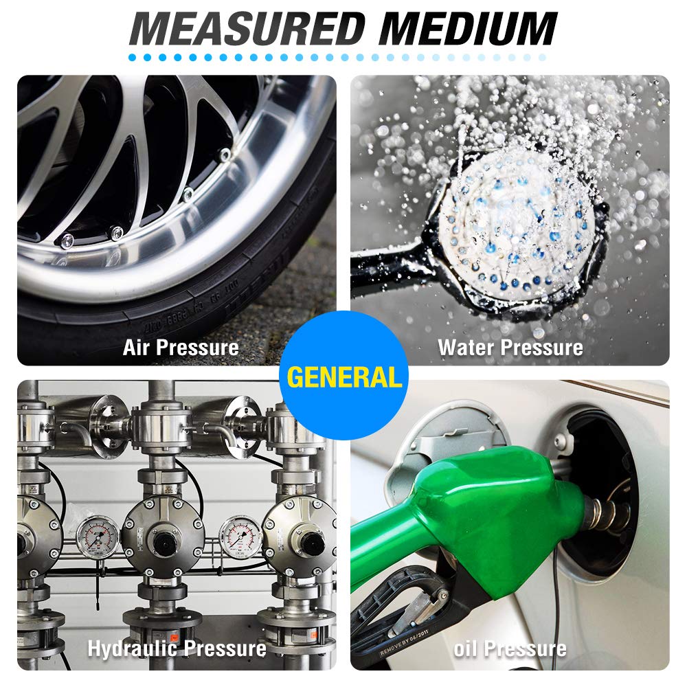 MEANLIN MEASURE 0~15Psi Stainless Steel 1/4" NPT 2.5" FACE DIAL Liquid Filled Pressure Gauge WOG Water Oil Lower Mount, with 1/2" NPT and 3/8" NPT Hex Bushing