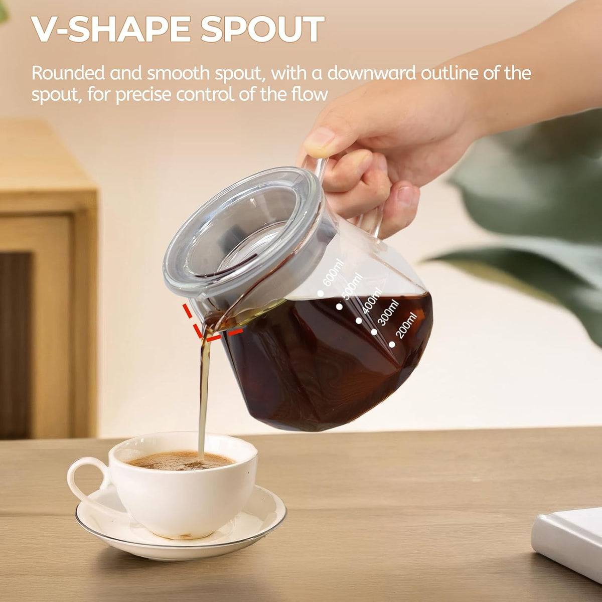 Pour Over Coffee Maker 600ml Borosilicate Glass Drip