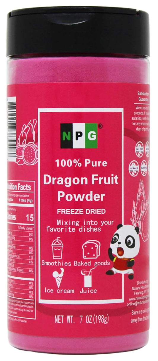 NPG Freeze Dried Red Dragon Fruit Powder 7 Oz, Seedless Fine Powder for Food Coloring, Baking, Smoothies, Drinks, Ice Cream,
