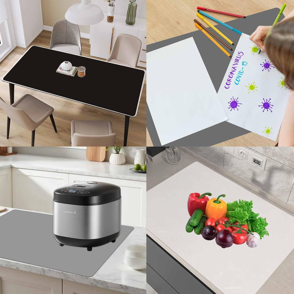 78.7"x23.6"(200cmx60cm) Large Silicone Mat for Kitchen Counter, Heat Resistant Non-Slip Countertop Protector, Waterproof Silicone Craft Mat for Kitchen Island, Black