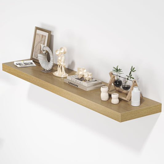 Floating Shelves for Wall, 48" W x 9.3" D x 1.5" H, Wooden Wall Mounted Display Shelves with Invisible Brackets for Living