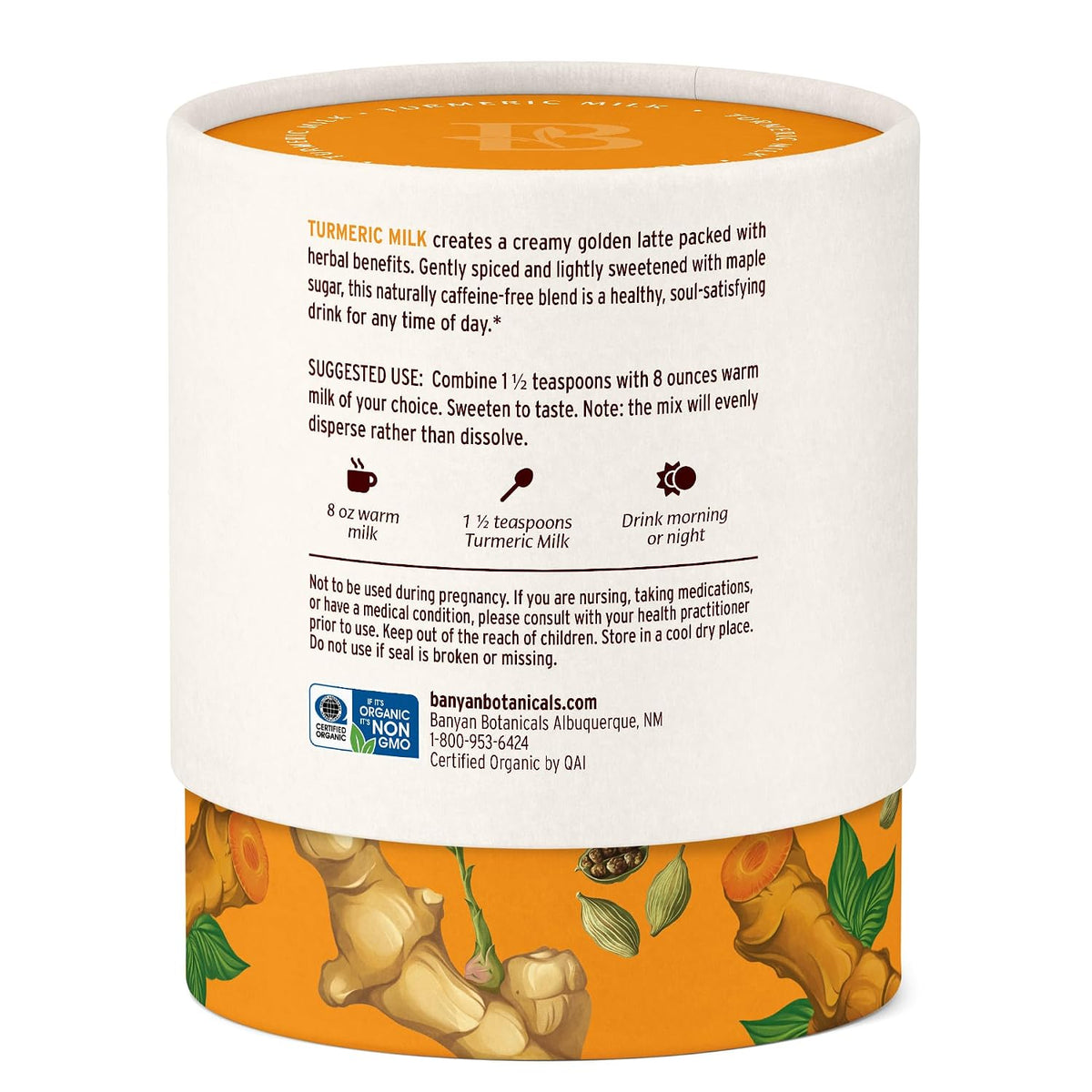 Banyan Botanicals Turmeric Milk – Organic Turmeric Latte Mix with Ashwagandha &amp; Cardamom – Instant Caffeine Free Golden Milk with Maple Sugar – 4.3 oz, 26 servings –Non GMO Sustainably Sourced Vegan