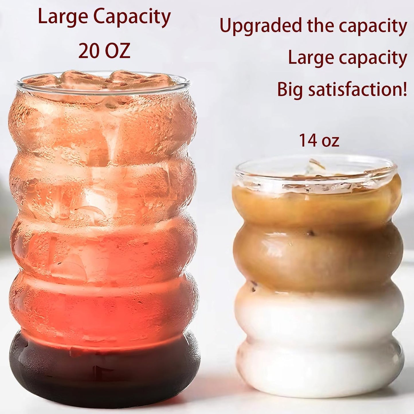 Ework4U 2 Pcs Drinking Glasses with Glass Straws, 20oz Iced Coffee, Milk Tea, Fruit Smoothie Glasses - Ideal for Water, Soda, Tea - Gift Set with Cleaning Brush