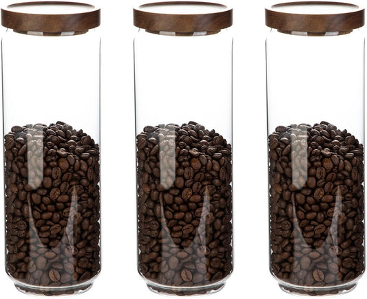 Glass Storage Jars with Wooden Lid Set of 3, 44 OZ High Borosilicate Glass Containers Kitchen Food Canisters s for Coffee
