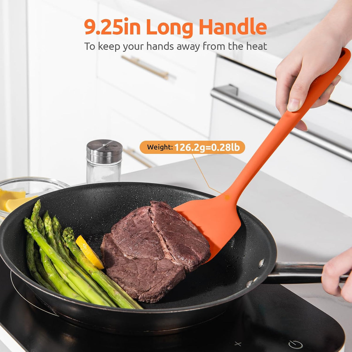 U-Taste Silicone Turner Cooking Spatula, 13.6" Long/3.7" Wide, Orange | 600ºF Heat Resistant Food Grade Silicone Kitchen Utensils, Flexible Egg Flipper &amp; Pancake Spatula Turner for Non Stick Pans