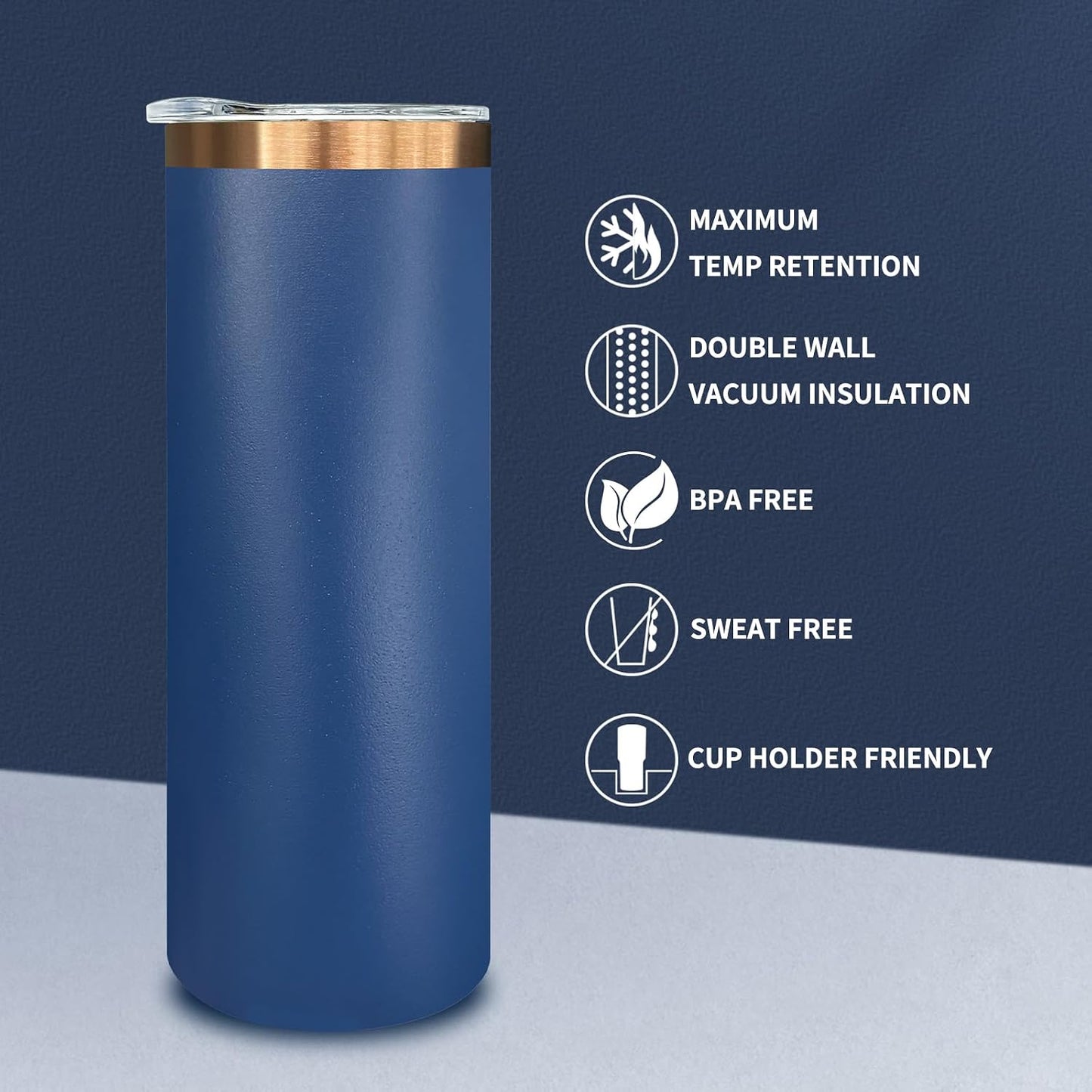 20 oz Skinny Tumblers Bulk with Lids and Straws Navy,1 pack | Stainless Steel Insulated Tumbler, Double Wall Vaccum Travel Coffee Mug, Keep Drinks Cold&amp;Hot, Powder Coated, Laser Engrave
