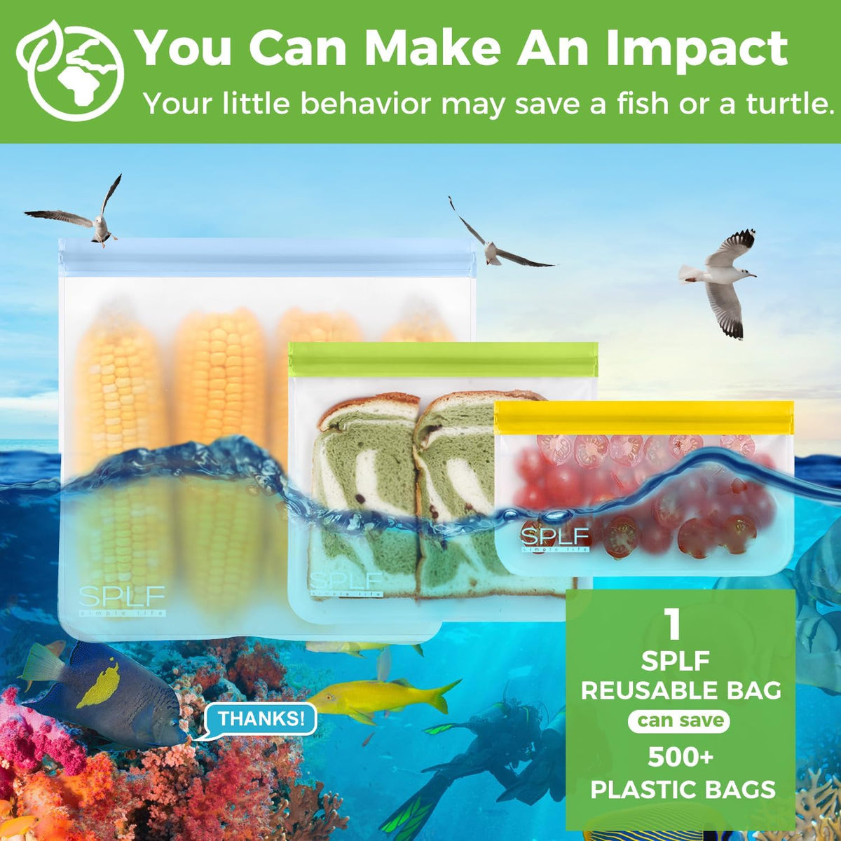 SPLF 9 Pack Reusable Gallon Freezer Bags Dishwasher Safe, Multicolor