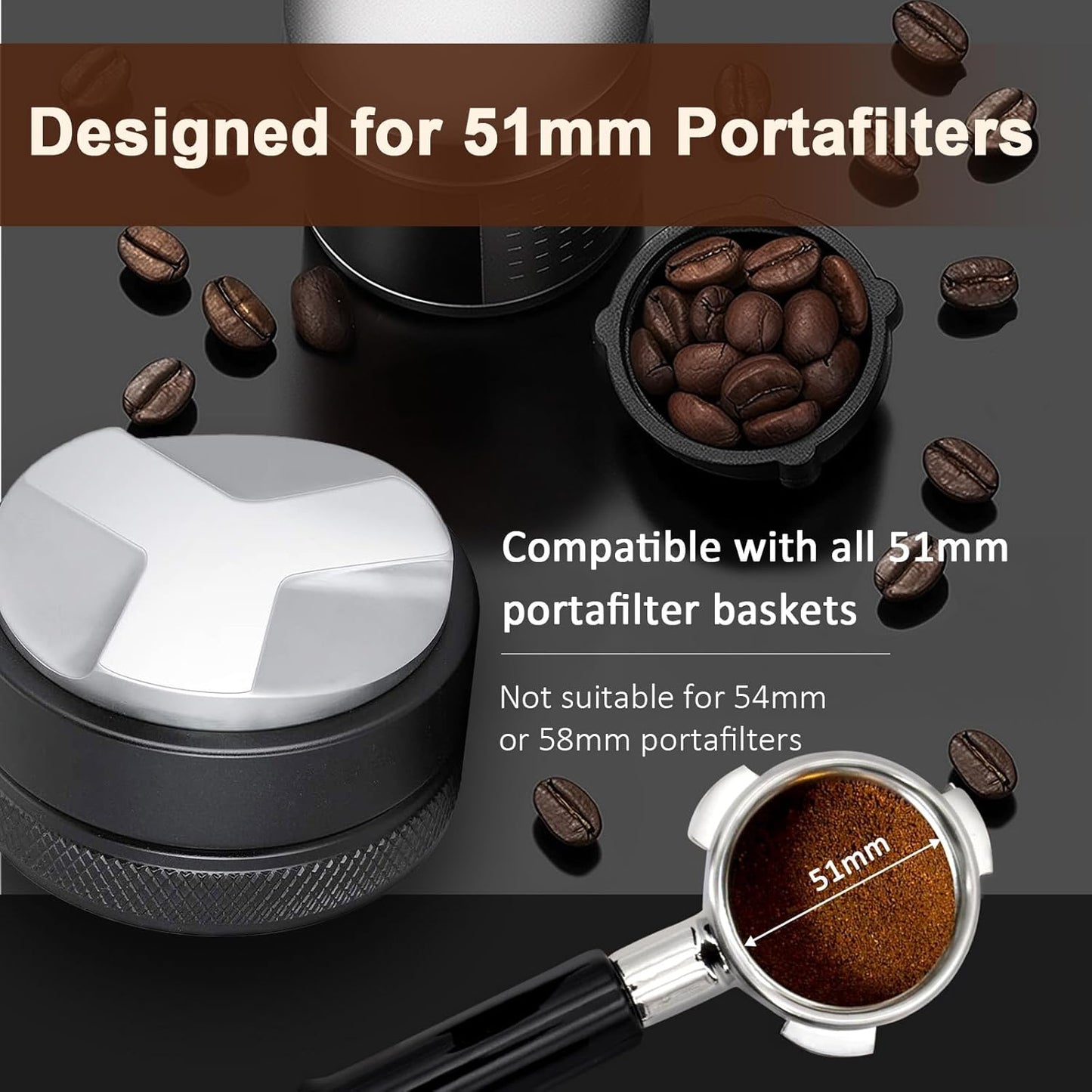 51mm Adjustable Coffee Distributor & Tamper, Dual Head Coffee Leveler, Compatible with 51mm Delonghi Portafilter, 2-in-1 Espresso Hand Tamper with Adjustable Depth