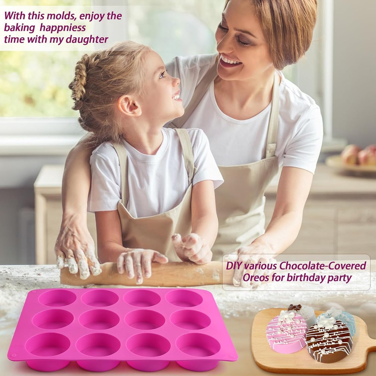 Sakolla 3 Pcs Round Chocolate Cookie Molds, 2.1 Inch Cylinder Silicone Mold