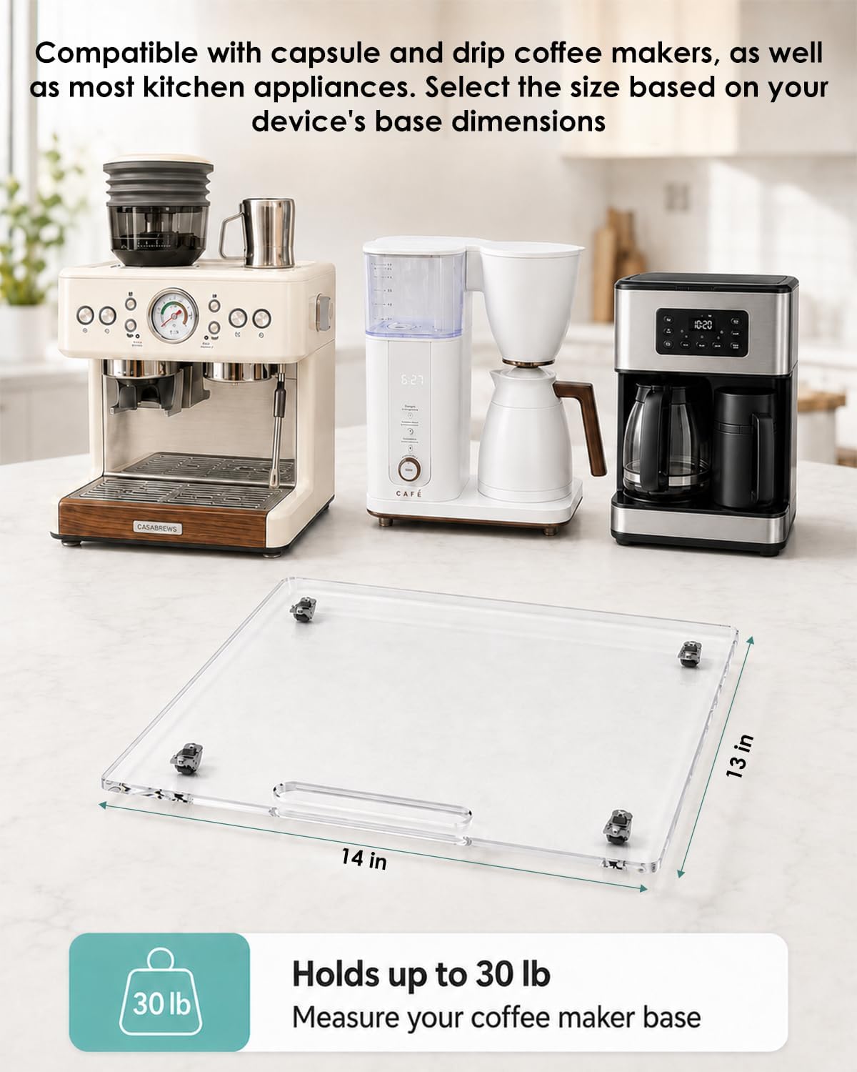 Appliance Slider – Sliding Tray for Coffee Maker, Clear Acrylic 13 x 14 In