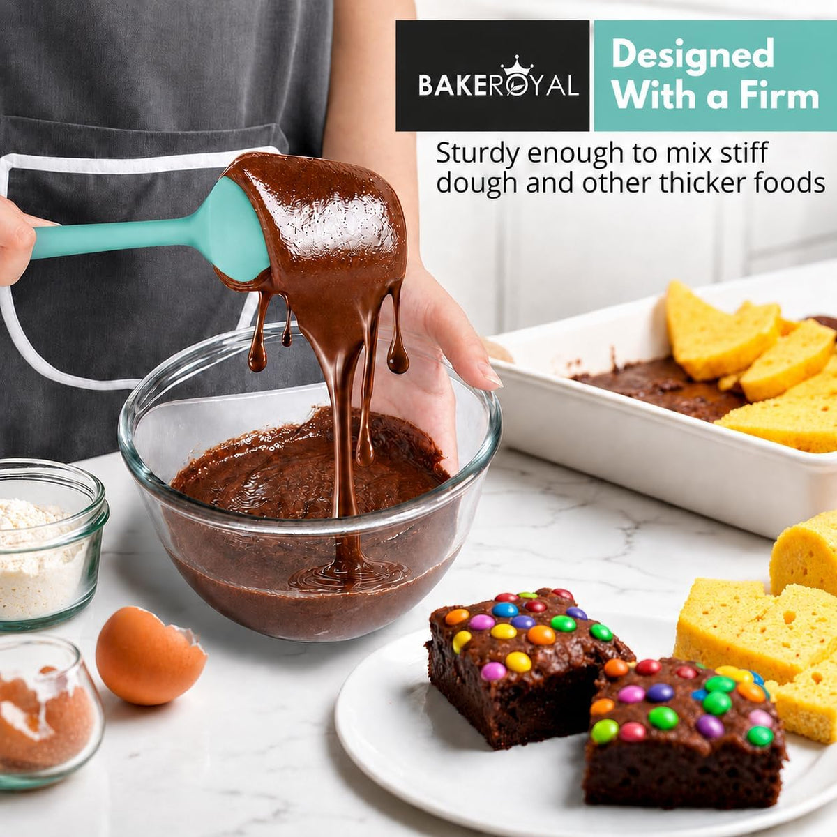BakeRoyal Silicone Spatula Set, 600°F Heat Resistant, 4 Piece BPA-Free Food Grade Silicone Kitchen Utensils Set for Baking, Cooking &amp; Mixing, Non Stick Silicone Cooking Utensils Set - Aqua