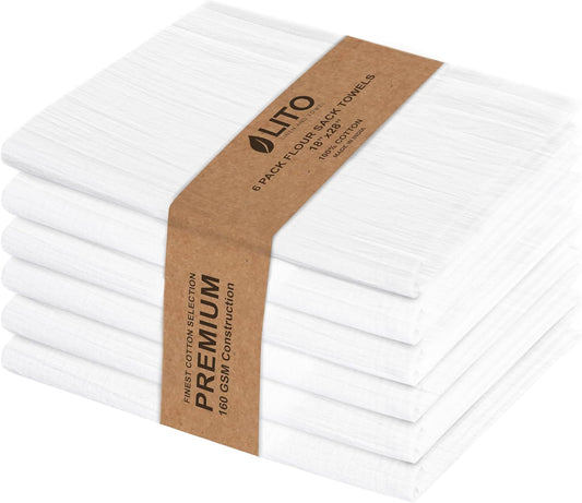 LITO LINEN AND TOWEL Flour Sack Towels - 100% Cotton Tea Towels for Crafts, Dish Towels for Kitchen, Embroidery, Cleaning,